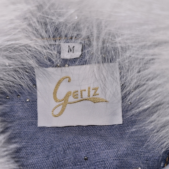 Stylish Blue Denim Beaded Jacket with White Faux Fur Collar By Gerlz Furs Medium - Picture 6 of 11